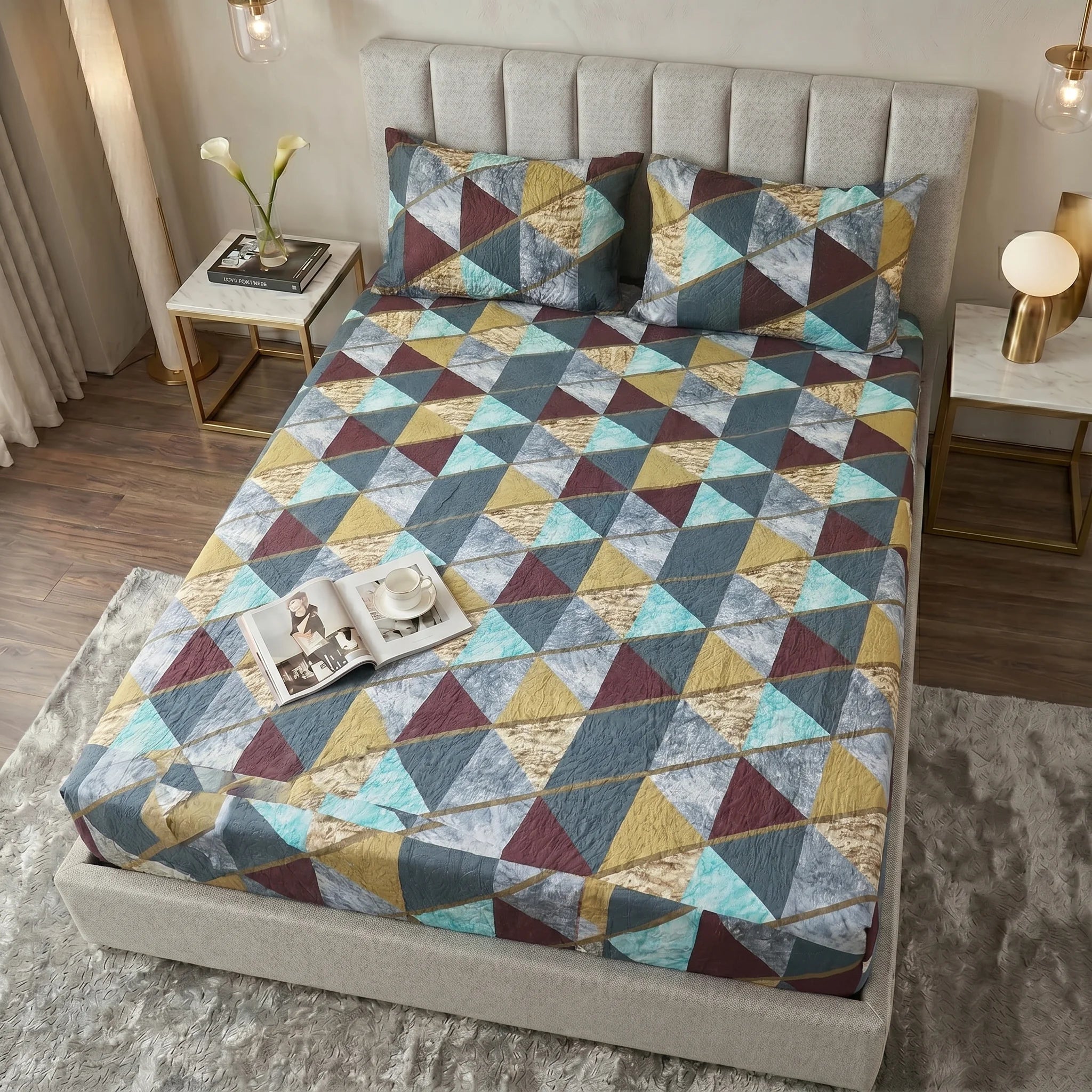 MODERN GEOMETRIC PRINTED Waterproof Fitted Sheet Set  — 3 PCs