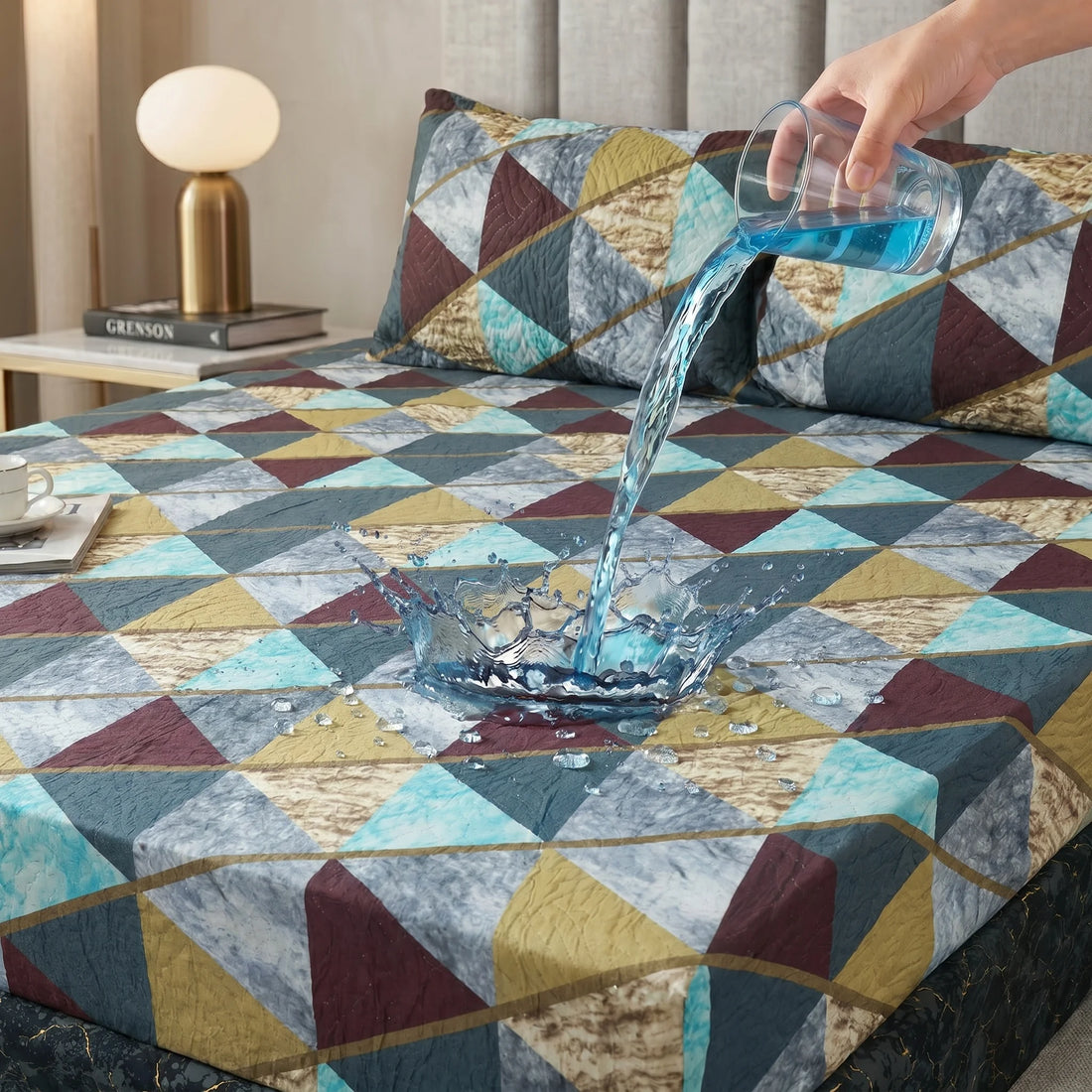 MODERN GEOMETRIC PRINTED Waterproof Fitted Sheet Set  — 3 PCs