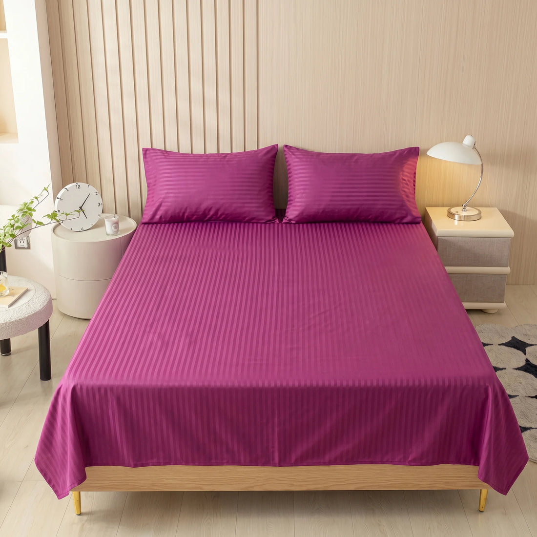 Magenta Orchid Dyed Stripe Bedsheet Set