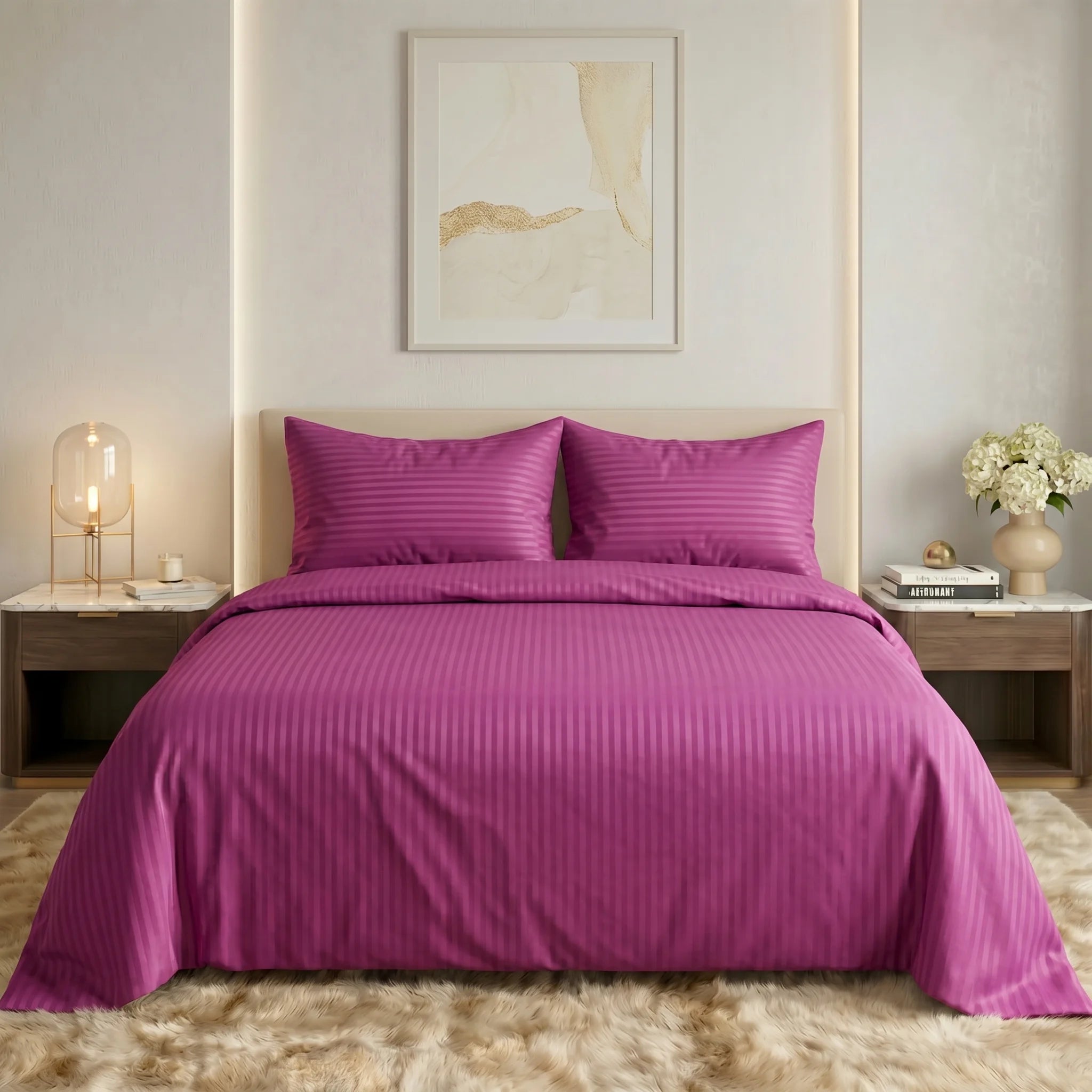 Magenta Orchid Dyed Stripe Bedsheet Set