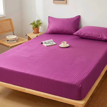 Magenta Orchid Dyed Stripe Fitted Sheet Set