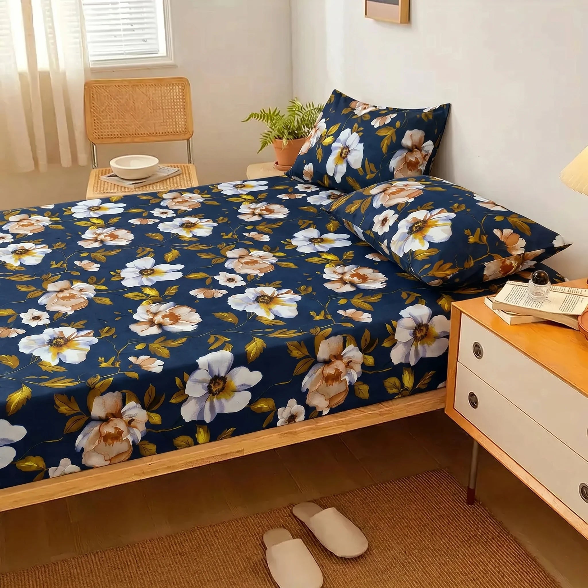Midnight Magnolia Printed Fitted Sheet