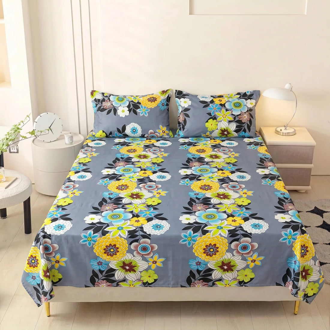Marigold & Azure Bloom Premium Bedsheet
