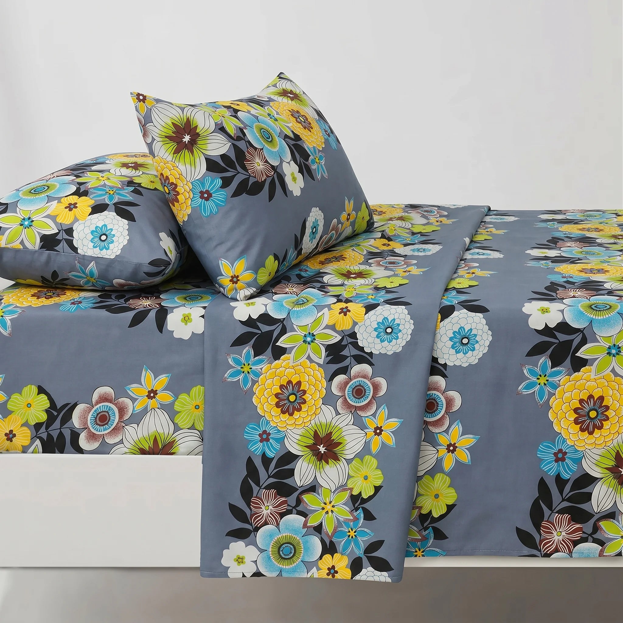 Marigold & Azure Bloom Premium Bedsheet