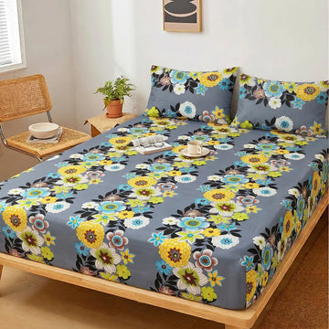 Marigold & Azure Bloom Premium Fitted Sheet Set