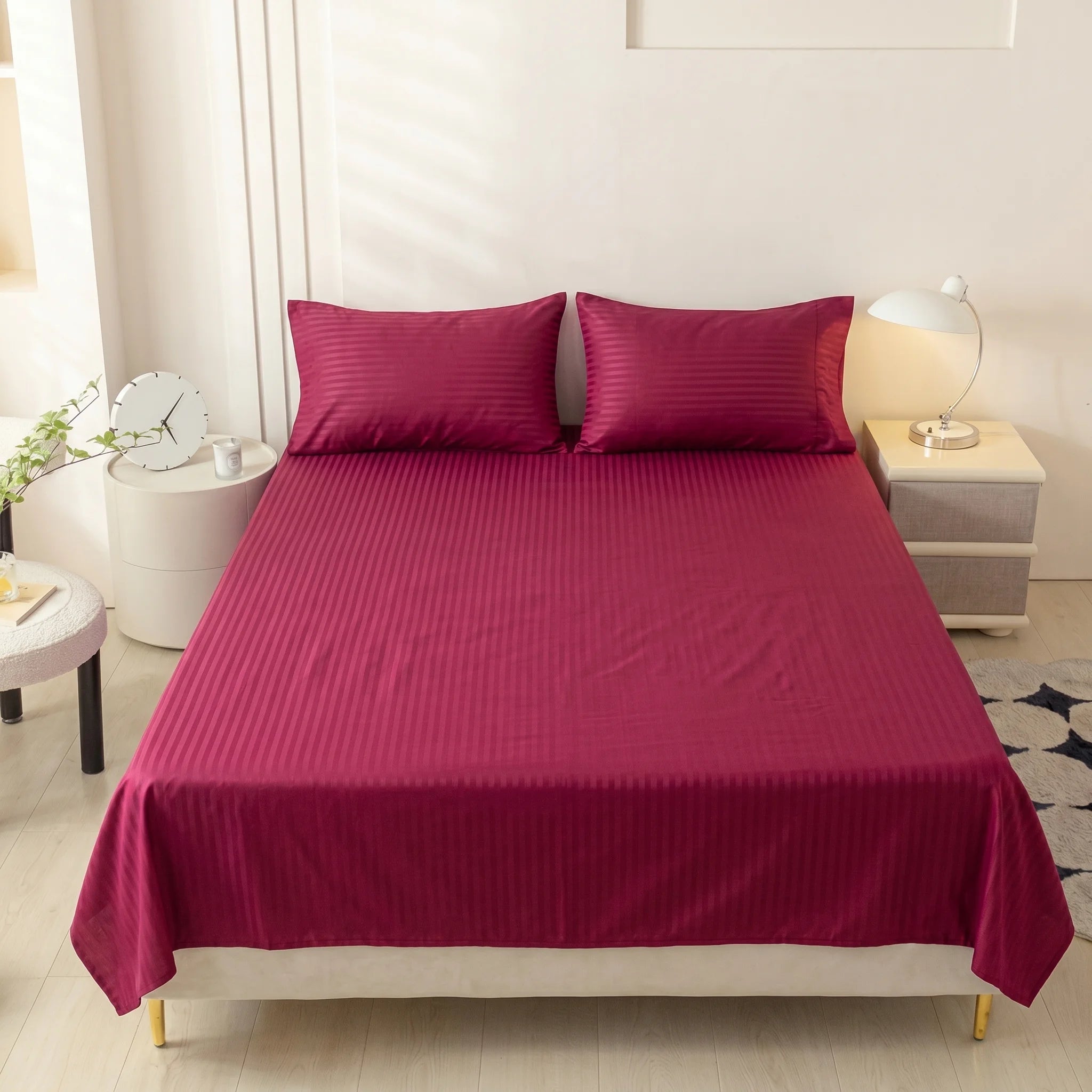 Maroon Berry Dyed Stripe Bedsheet Set