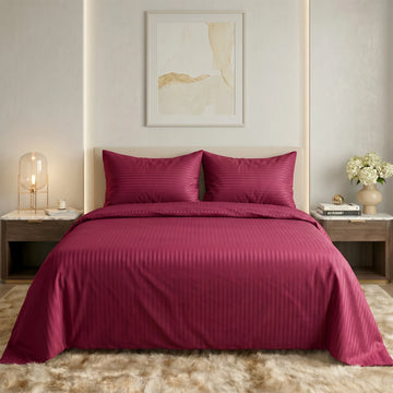 Maroon Berry Dyed Stripe Bedsheet Set