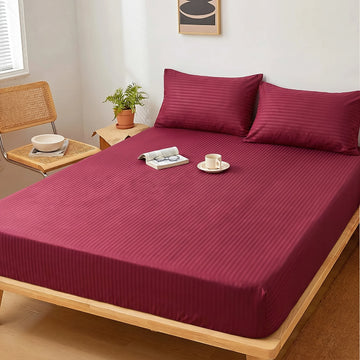 Maroon Berry Dyed Stripe Fitted Sheet Set