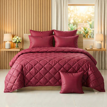 Maroon Comforter Set — Dyed Stripe