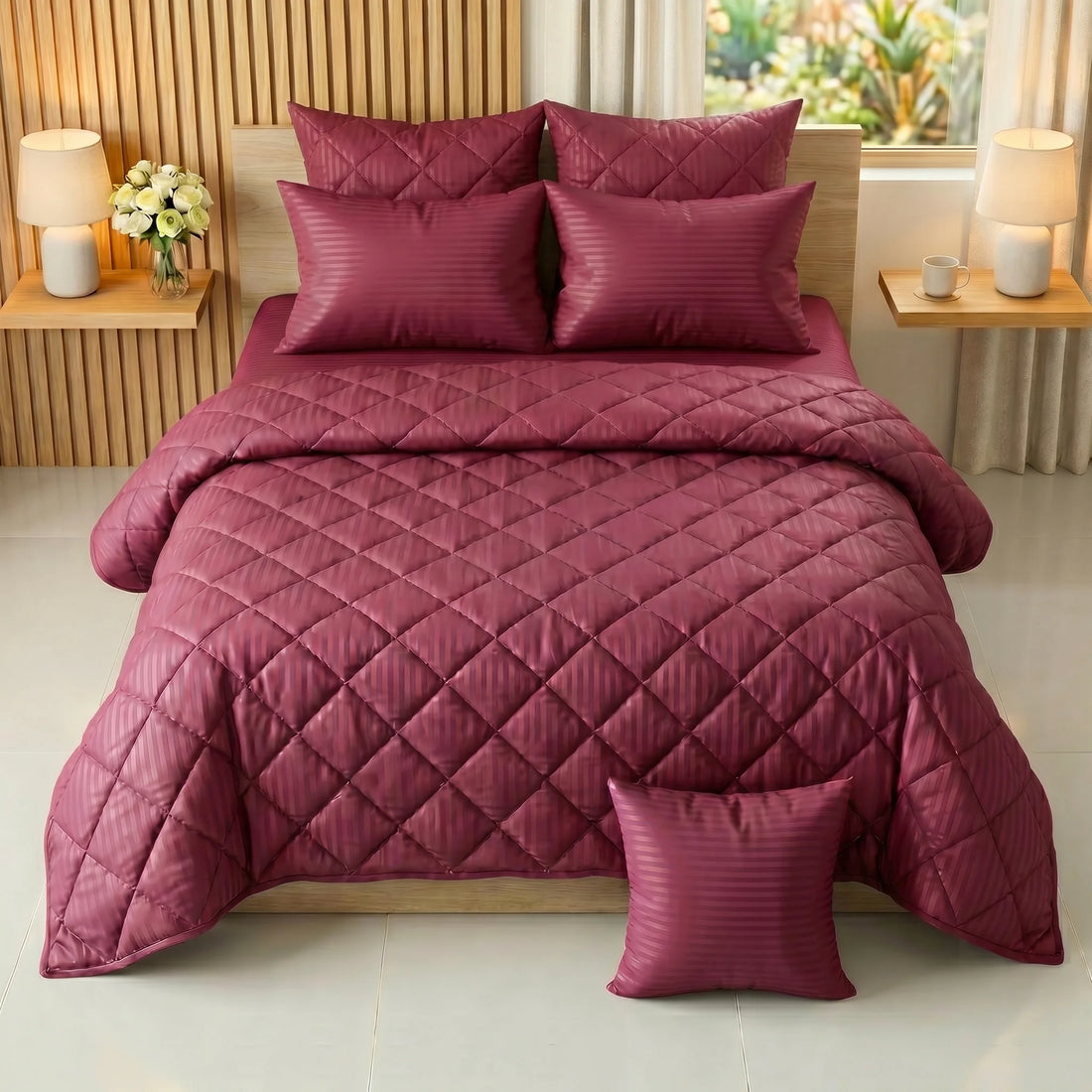 Maroon Comforter Set — Dyed Stripe
