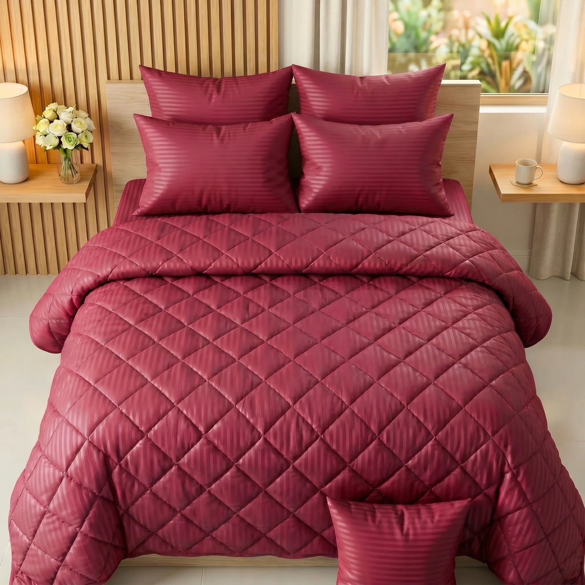 Maroon Comforter Set — Dyed Stripe