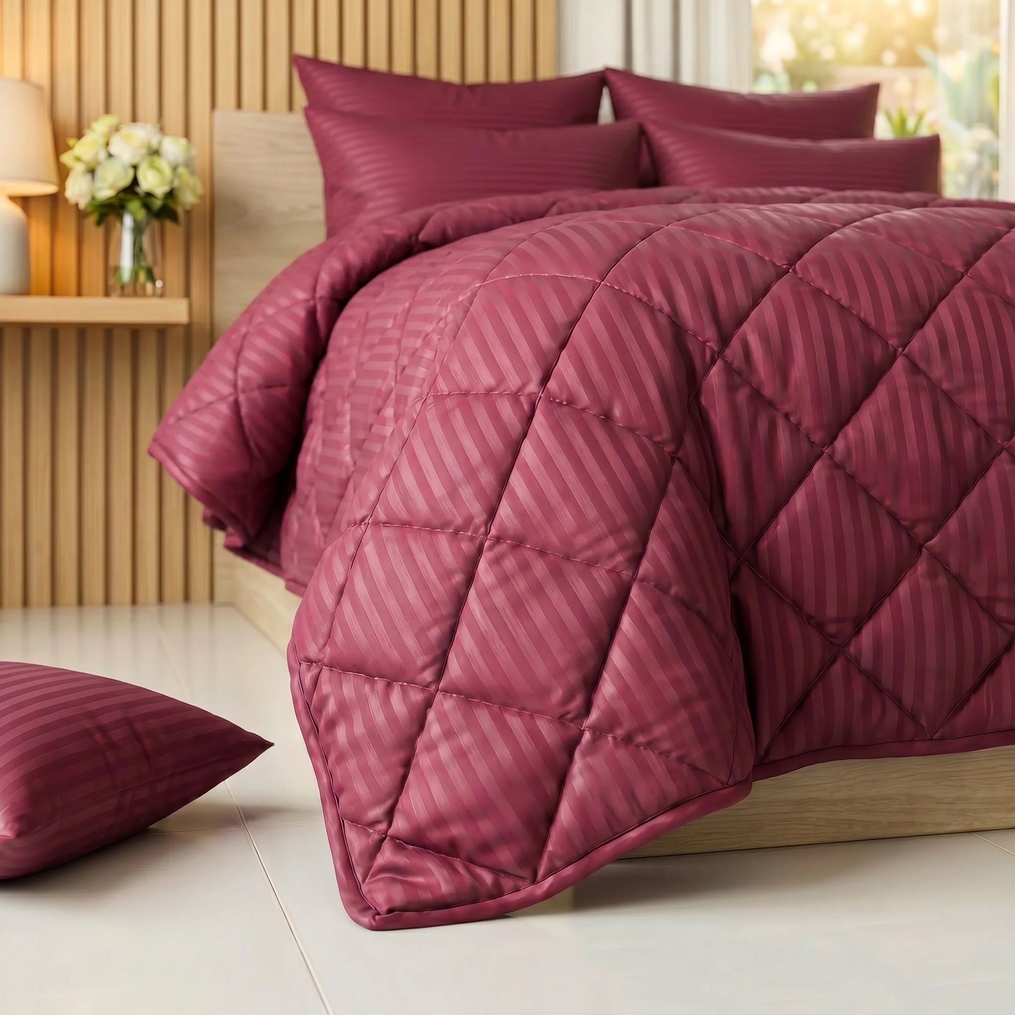 Maroon Comforter Set — Dyed Stripe