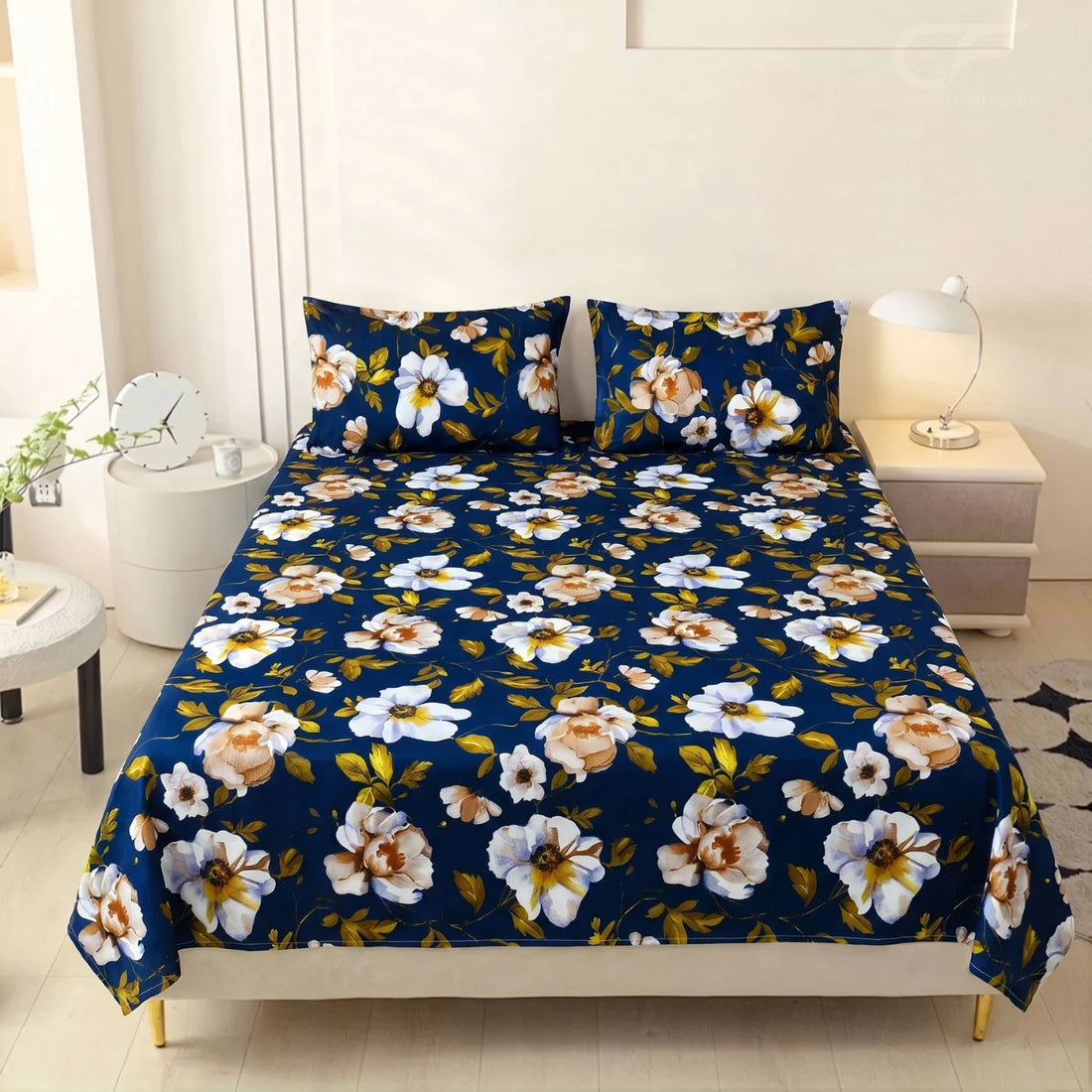 Midnight Bloom Floral Printed Bedsheet Set
