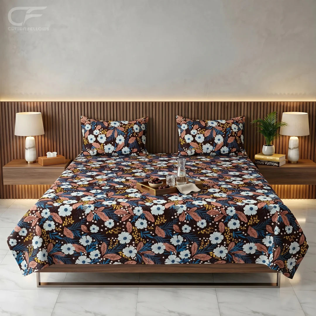 Midnight Blossom Floral Bedsheet Set
