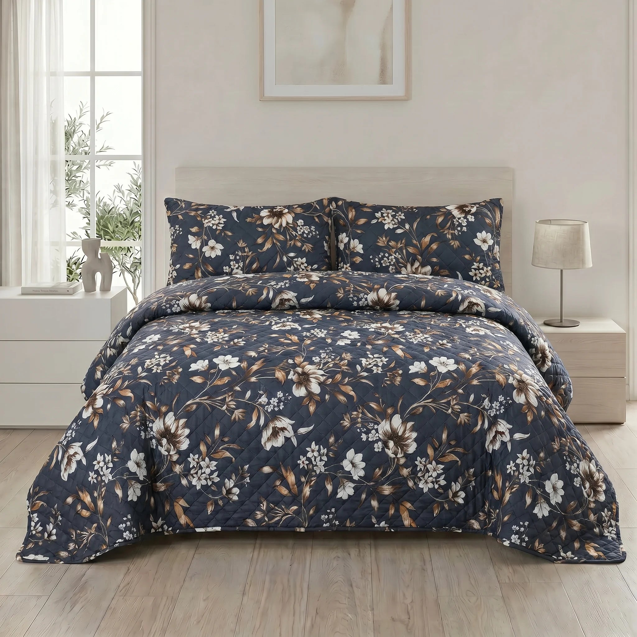Midnight Botanical Bed Spread Set — 3 PCS