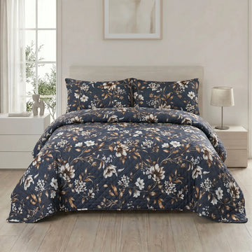 Midnight Botanical Bed Spread Set — 3 PCS