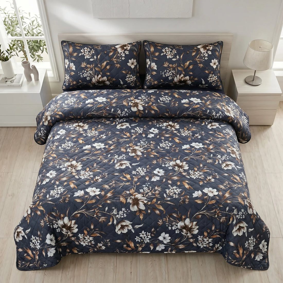 Midnight Botanical Bed Spread Set — 3 PCS