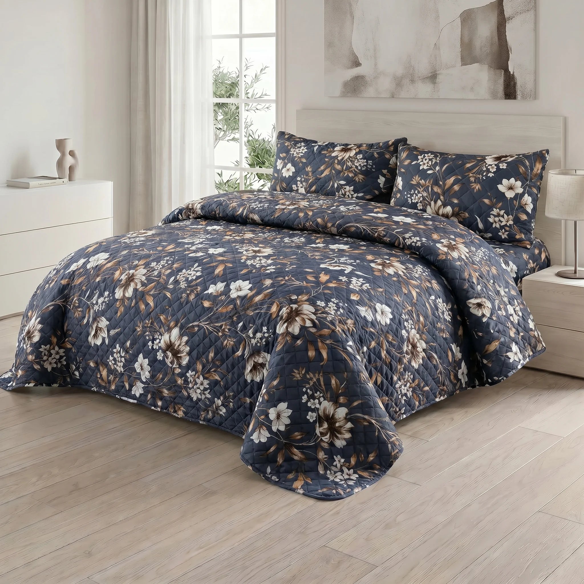 Midnight Botanical Bed Spread Set — 3 PCS