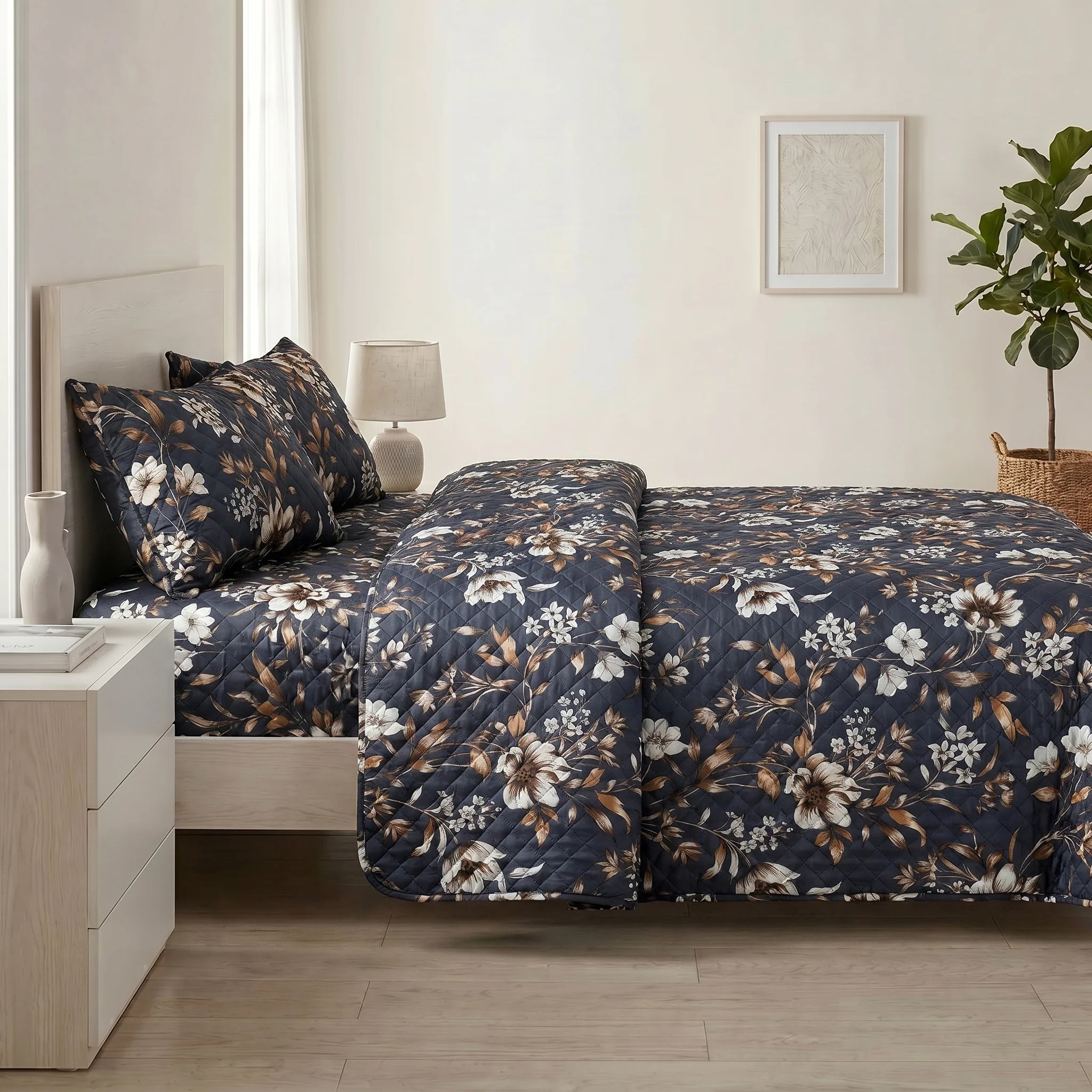 Midnight Botanical Bed Spread Set — 3 PCS