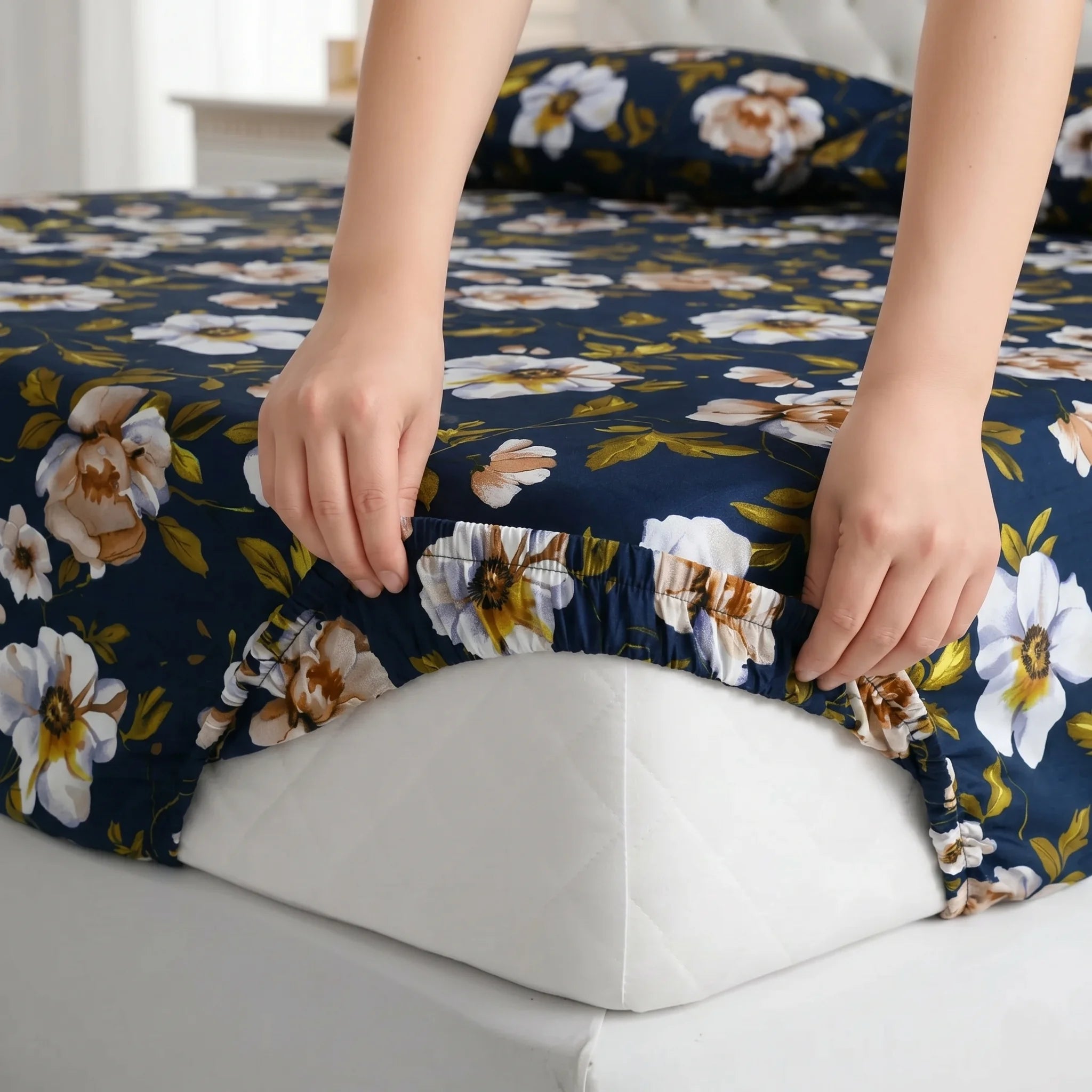 Midnight Magnolia Printed Fitted Sheet