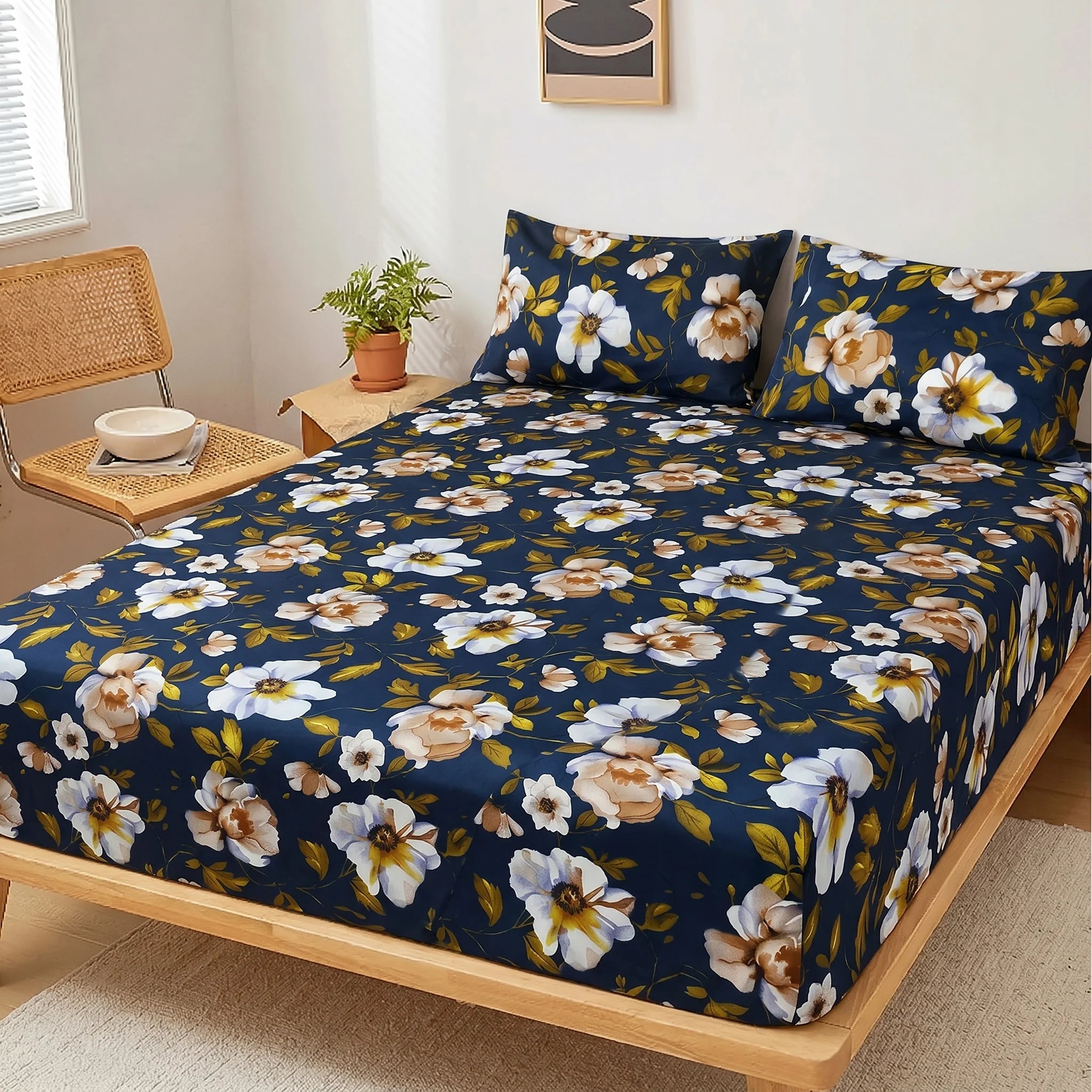 Midnight Magnolia Printed Fitted Sheet