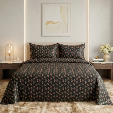 Midnight Rosebud Premium Cotton Bedsheet