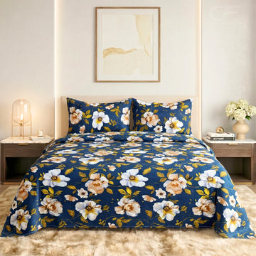Midnight Bloom Floral Printed Bedsheet Set