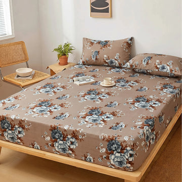 Mocha Bloom Printed Fitted Sheet Set