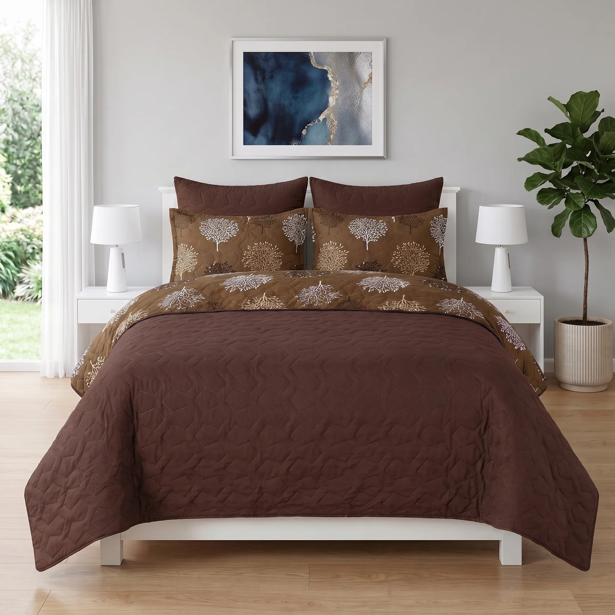 Mocha Woodland Bed Spread Set — 6 PCS