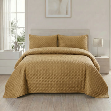 Mustard Gold Bed Bed Spread Set — 3 PCS | Dyed