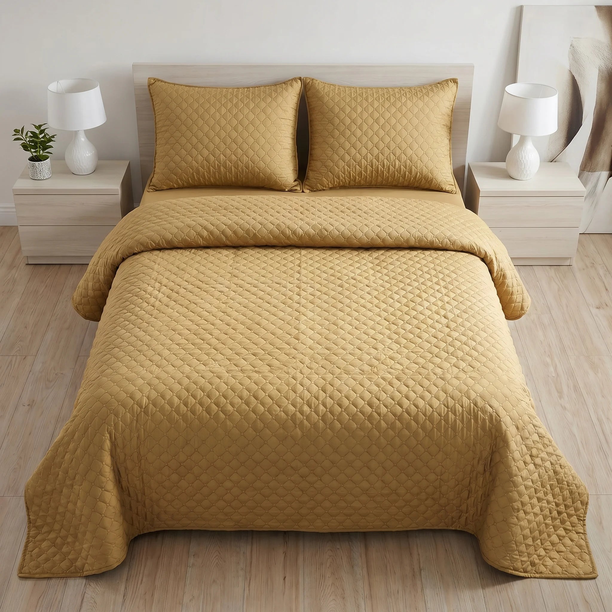 Mustard Gold Bed Bed Spread Set — 3 PCS | Dyed