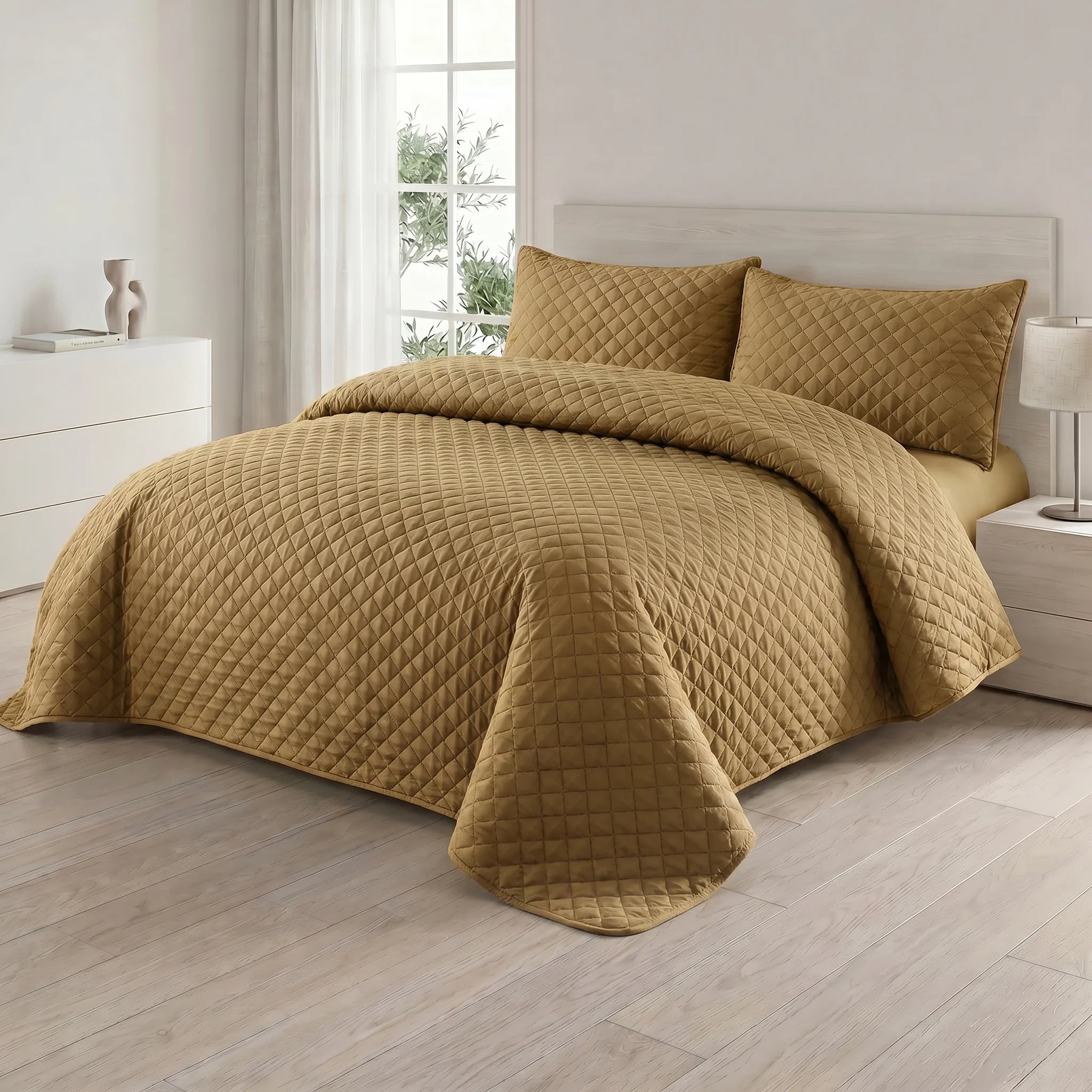 Mustard Gold Bed Bed Spread Set — 3 PCS | Dyed