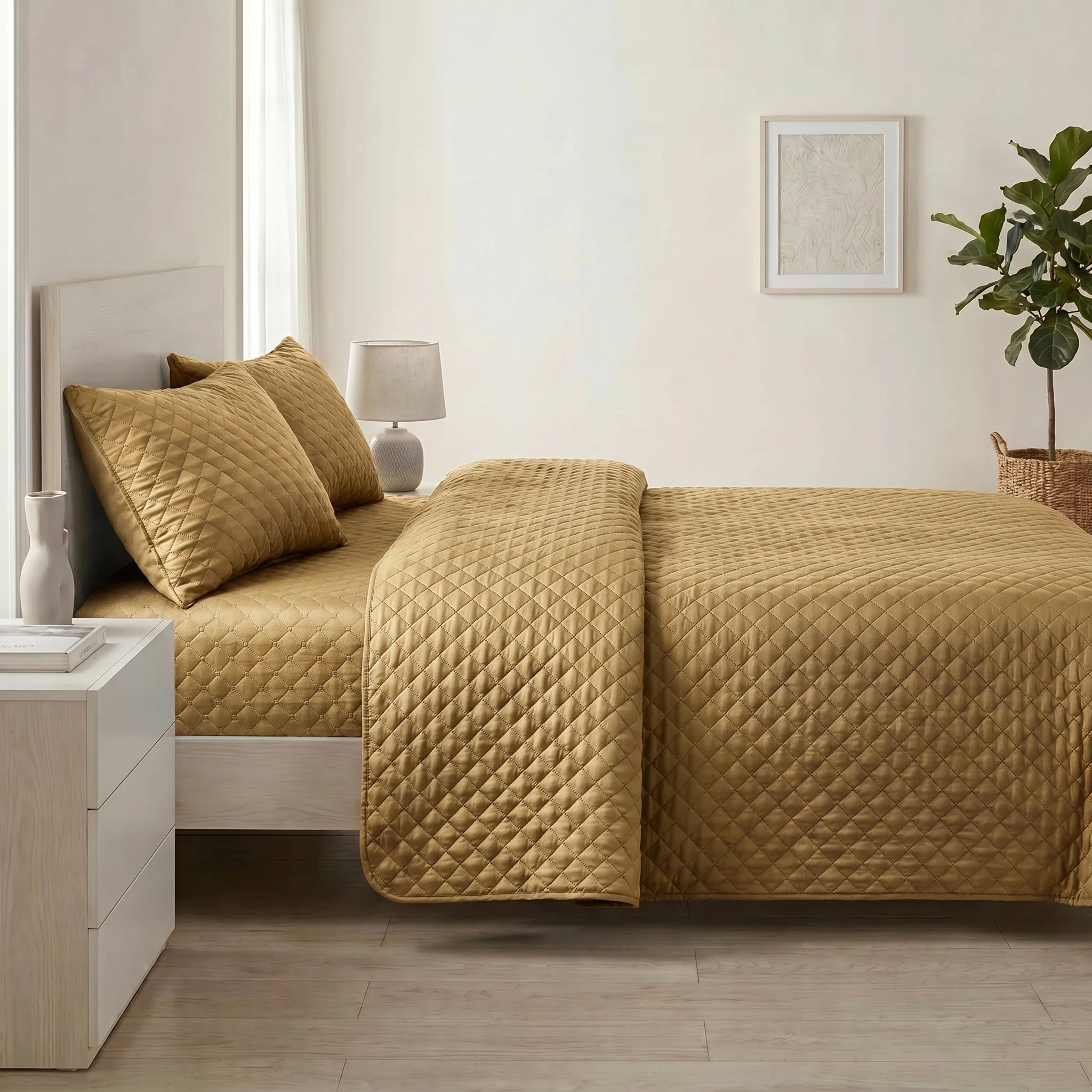 Mustard Gold Bed Bed Spread Set — 3 PCS | Dyed