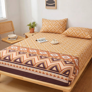 Mustard Ochre Tribal Fitted Sheet Set — Pure Cotton