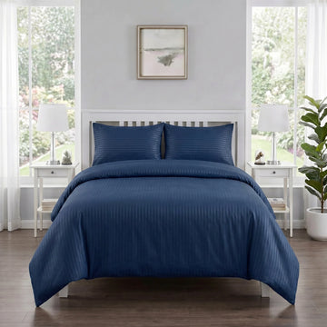 Navy Blue Duvet Cover Set — Dyed Stripe