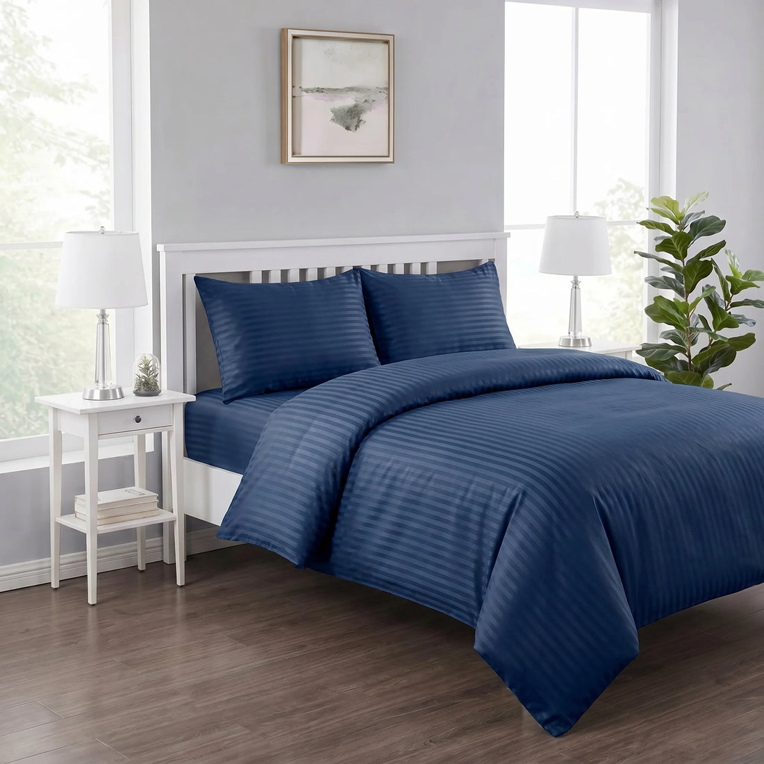 Navy Blue Duvet Cover Set — Dyed Stripe