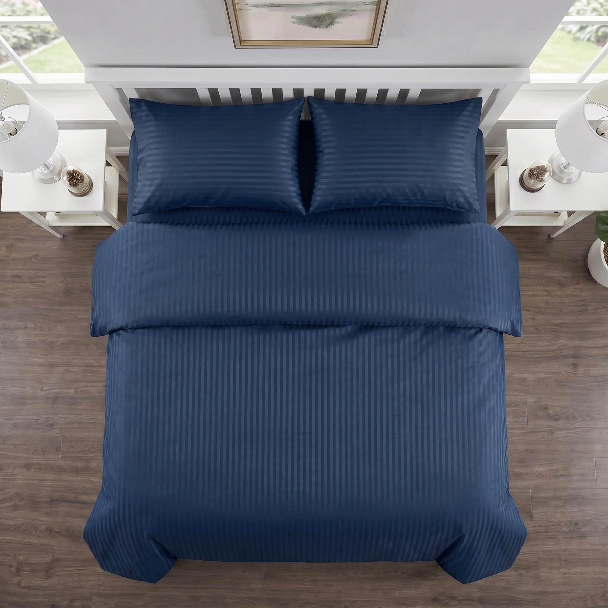 Navy Blue Duvet Cover Set — Dyed Stripe