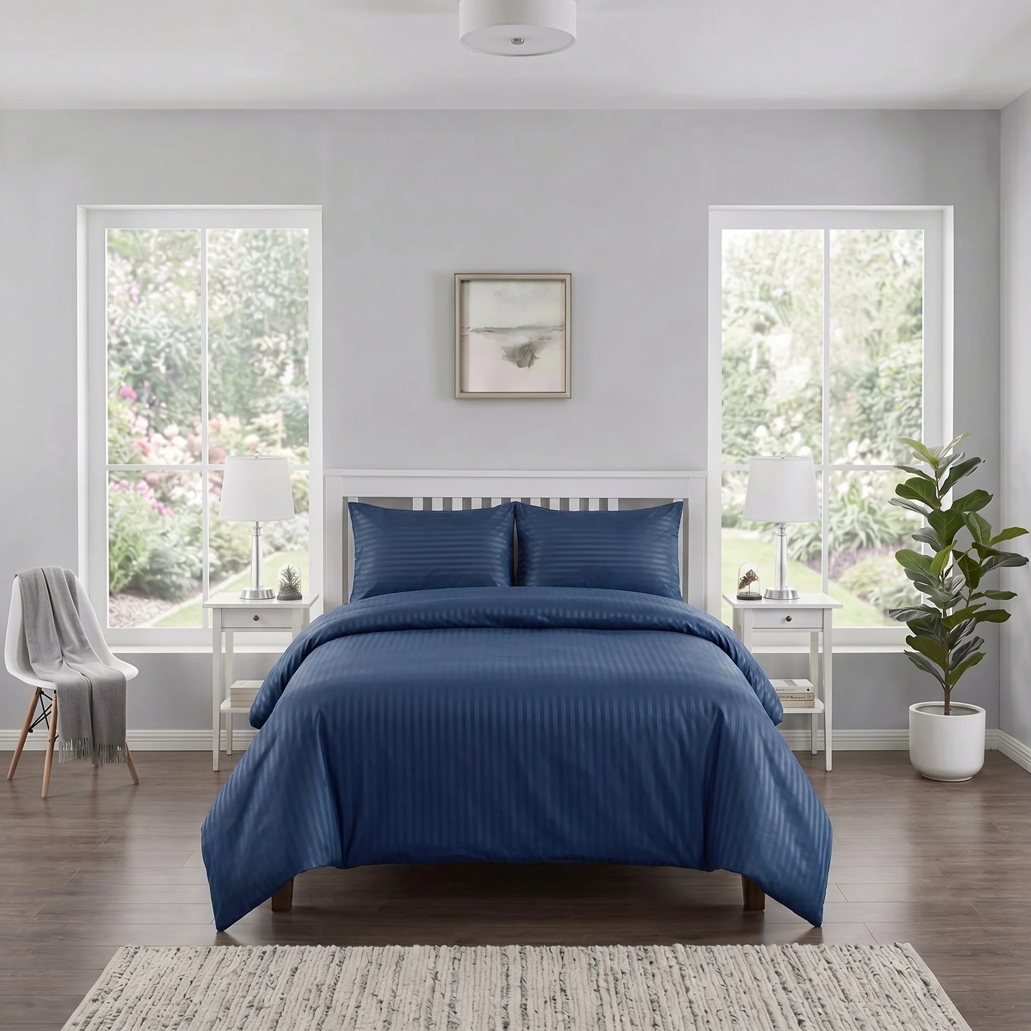 Navy Blue Duvet Cover Set — Dyed Stripe