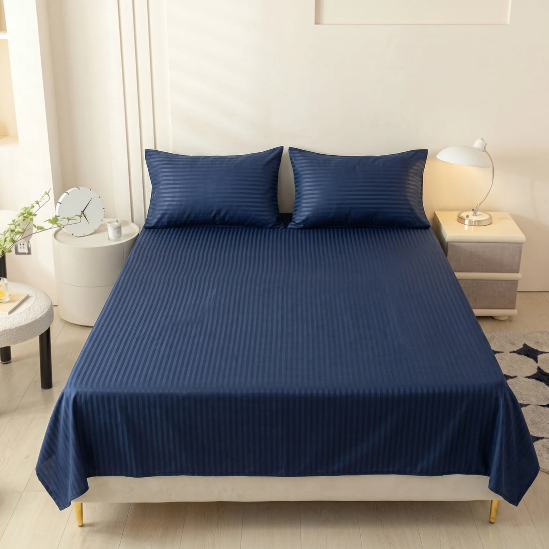 Navy Blue Dyed Stripe Bedsheet Set