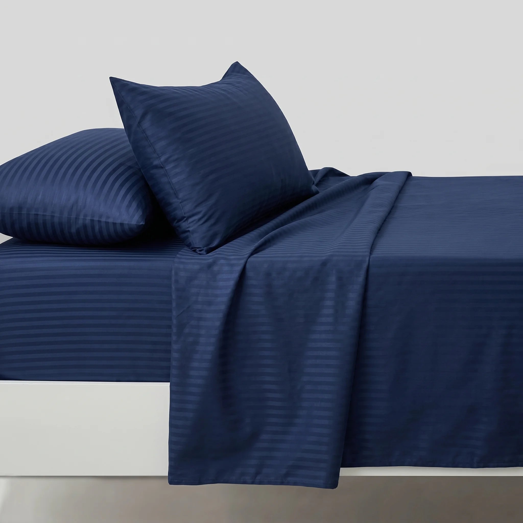 Navy Blue Dyed Stripe Bedsheet Set