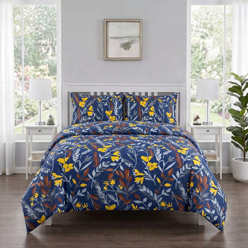 Navy Botanical Duvet Cover Set — Printed