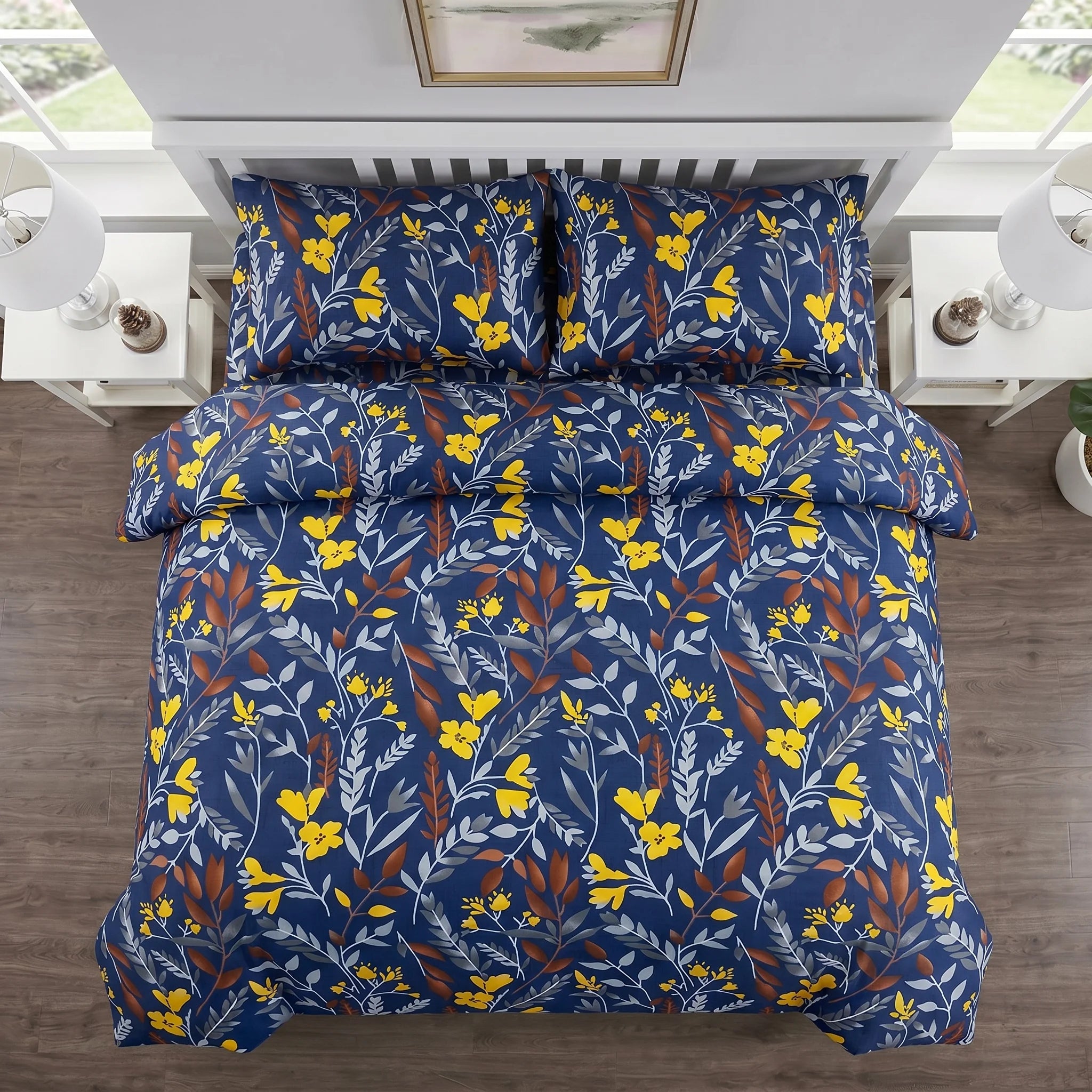 Navy Botanical Duvet Cover Set — Printed