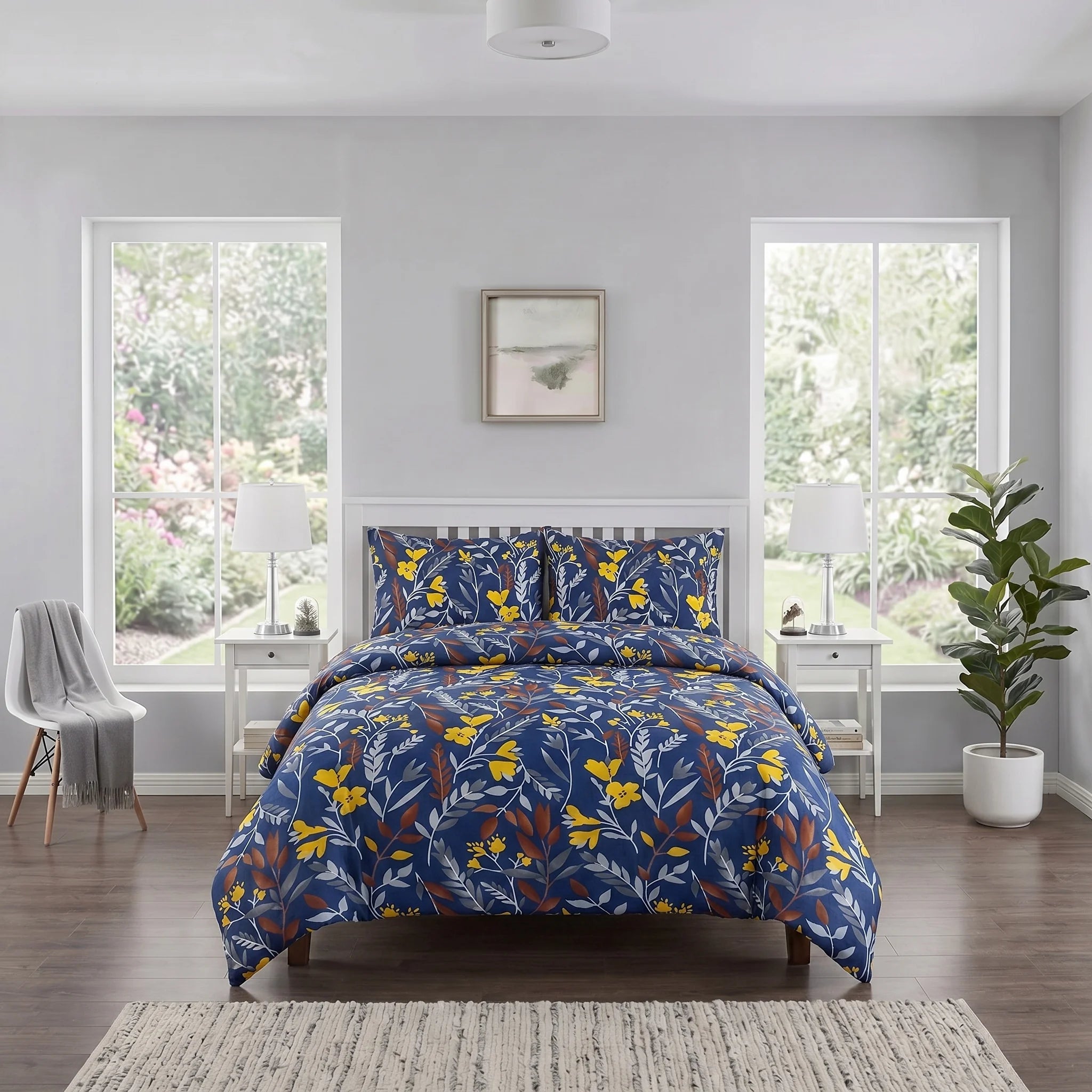 Navy Botanical Duvet Cover Set — Printed