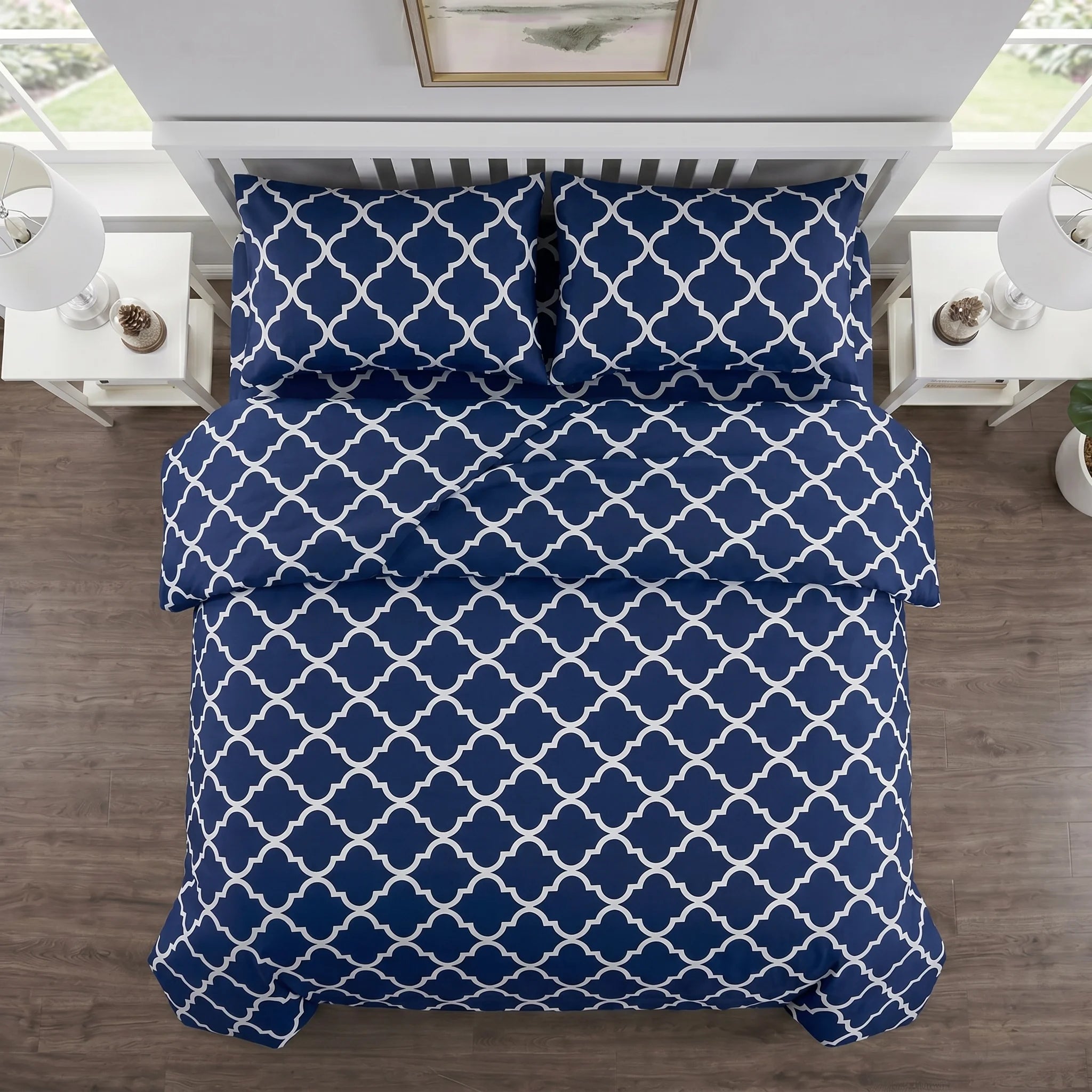 Navy Trellis Geometric Duvet Cover Set — Printed