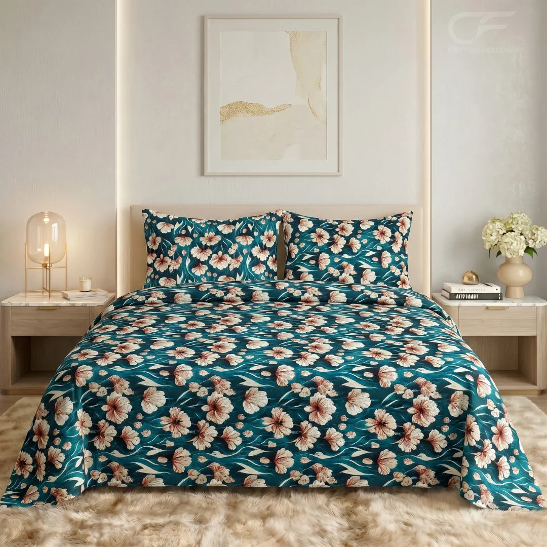 Ocean Bloom Floral Bedsheet Set