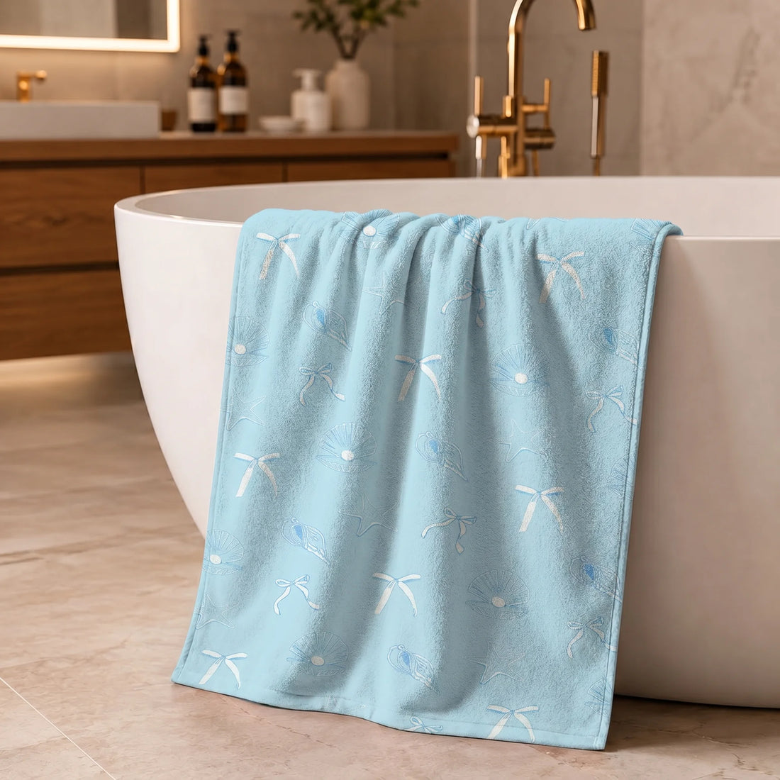 Ocean Breeze Shell & Starfish Cotton Bath Towel | 100% Cotton