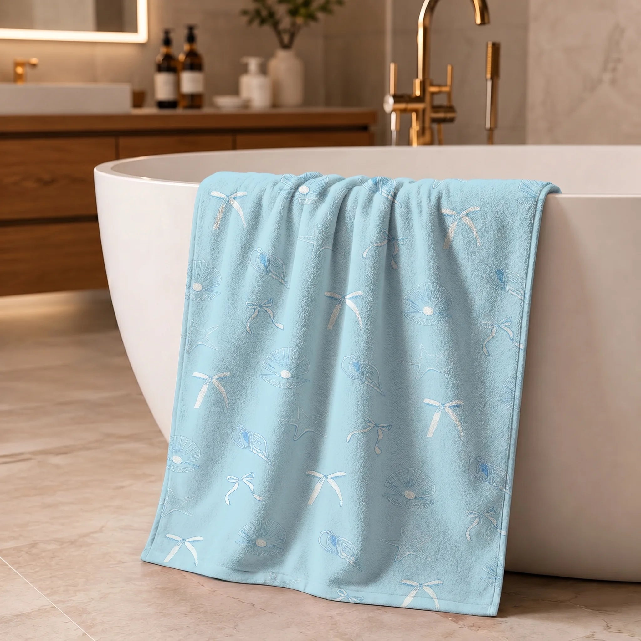Ocean Breeze Shell & Starfish Cotton Bath Towel | 100% Cotton