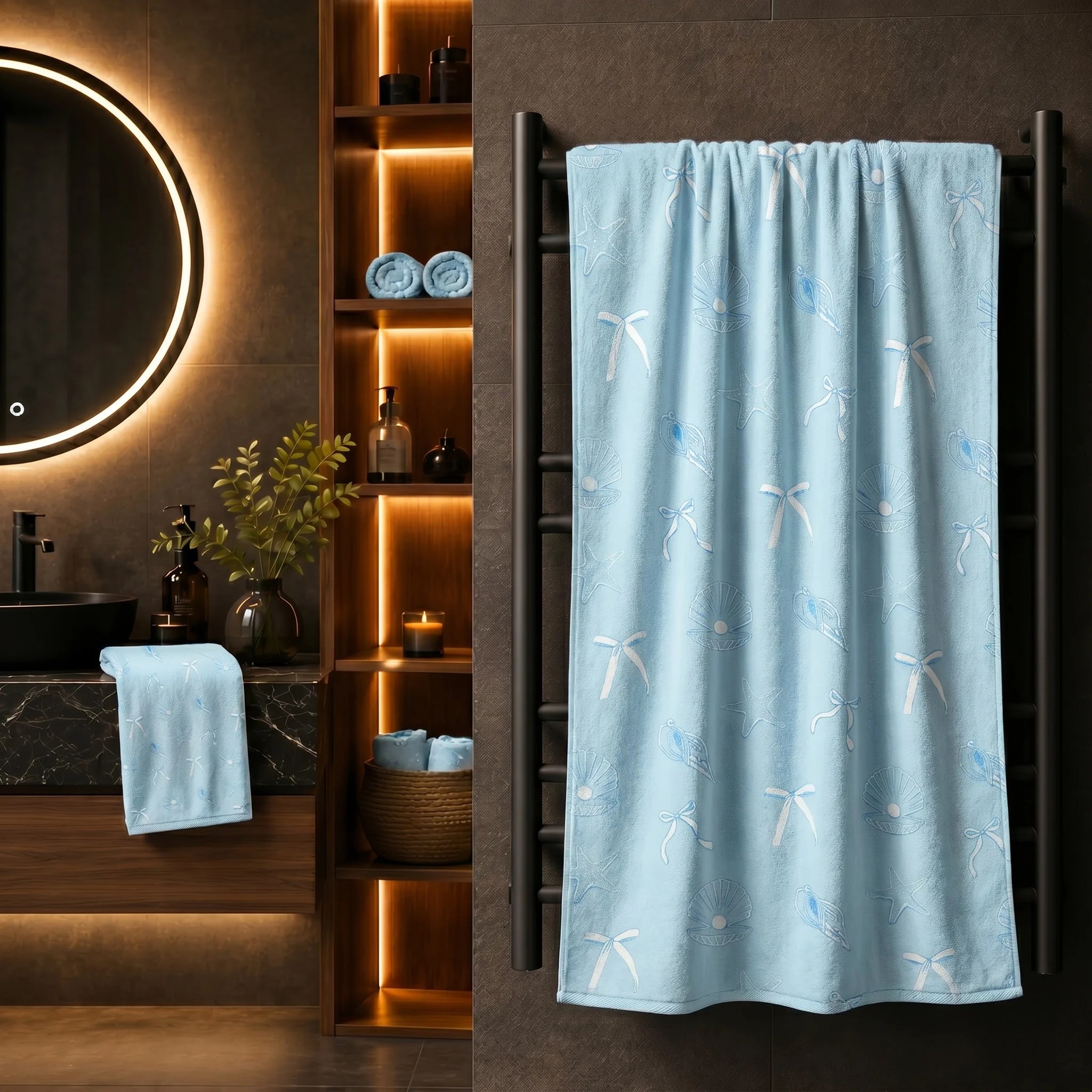 Ocean Breeze Shell & Starfish Cotton Bath Towel | 100% Cotton