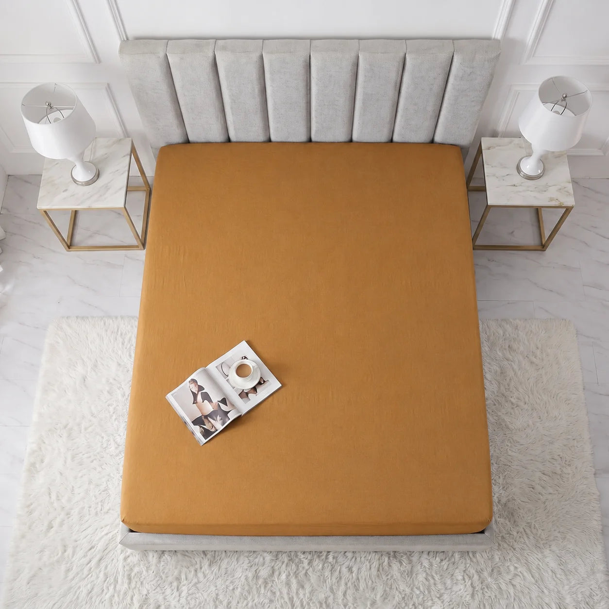 Ochre Gold Micro Cotton Mattress Cover — With Zipper