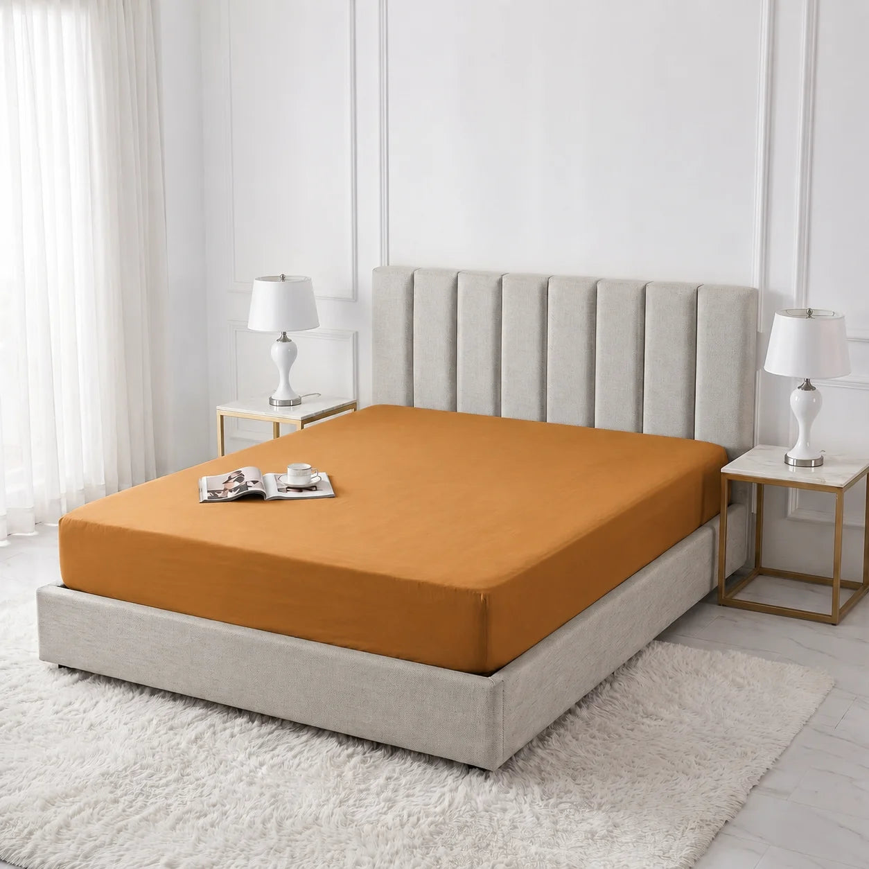 Ochre Gold Micro Cotton Mattress Cover — With Zipper